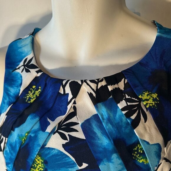 AB Studio SZ 10 Tropical Print Blues Fit & Flare Dress Career Dressy or Casual - Picture 4 of 9